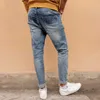 KUEGOU Cotton Autumn Spring Clothing Man Jeans Scratched Wear Slim Fashion Trousers Stretchy Vintage Denim Men pants LK-1839 210716