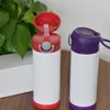 6 colores Espacios en blanco de sublimación Botella de agua recta para niños de 12 oz Tazas de rebote con aislamiento de doble pared de acero inoxidable Impresión por transferencia de calor DIY Vasos para niños Taza para sorber