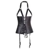 NXY sexy set Plus Size Wetlook Leather Open Bust Corset Underbust Lingerie XXL Sexy Steampunk Buckle Halter Lace Up Corselet Black 1130