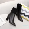 Mode Designer Design Lady Leather Boots High Heel Fabric Splicing Generous Luxury Elegant11