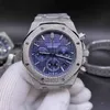 Quartz Vk movement watch Multi-function chronograph High quality frosted silver stainless steel mens designer watches blue face.