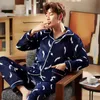 Mens Sleepwear 2022 Autumn Winter Men Pyjamas Set Coral Fleece Pyjamas Kläder Flanell Thicken Warm Homewear Plus Size XXXL