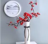Fleur de prunier rouge cerise, fleurs artificielles en soie, branche en plastique pour la maison, mariage, décoration DIY, mousse de baies de noël, fausses fleurs