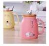 Coffee Mugs Cat Ceramic Cups With Spoon Lid Cartoon Girls Fashion Milk Mug Heat Resistant Student Drink ware 4 Colors Wholesale WLL320