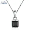 Lamoon Naturlig Square Black Chalcedony 925 Sterling Silver Simple Chain Pendant Halsband Kvinnor Smycken S925 LMNI039 Q0531