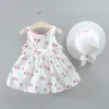 2 peças bebê / criança fruta maçã cereja allover flor vestido applique e chapéu conjunto 210528