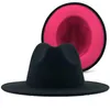 Wide Brim Hats Rose Unisex Outer Inner Green Wool Felt Jazz Fedora With Thin Belt Buckle Men Women Panama Trilby Cap L XL6998680