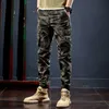 Mode Streetwear Men Jeans Multi Fickor Casual Cargo Byxor För Militär Camouflage Ankel Banded Trousers Hip Hop Joggers