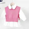 ベビー服セット春秋の女の子の甘いキャンディーカラー編みセーターベストシャツ服