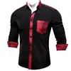 Men's Dress Shirts Barry.Wang Black Solid Red Floral Splicing Shirt Man Long Sleeve Casual Soft For Men Designer Fit BCY-0304