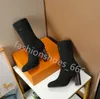 höst vinter strumpor klack klack boots mode sexig Stickad elastisk boot designer Alfabetisk dam skor dam Letter Tjocka höga klackar 9,5cm Stor storlek 35-42 Med box