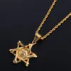 Fashion Hip Hop Jewelry Star of David Pendant Halsband Rostfritt guld pläterat med 60 cm kedja för män Nice Lover Gift Rapper Access219i