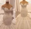 Luxury Appliques Lace Mermaid Wedding Dress 2023 Elegant Off Shoulder Crystal Backless Ruffles Arabic Dubai Bridal Gowns Vestidos 298a