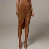 Etekler 2021 Neon Turuncu MIDI Etek Kadınlar Seksi Bodycon Pileli İpli Düzensiz Dantel Up Femme Robes Moda Streetwear