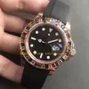 N Factory Uhr 904L Stahl Herren 40 mm Rainbow Sapphires Everose Gold 116695 Schwarzes Zifferblatt Saphirglas Mechanisch Kautschuk NoobF263Y