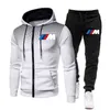 Neue BMW männer Fußball Sets Zipper Hoodie + Hosen Zwei Stücke Lässige Männlichen Sportswear Gym Marke Kleidung Schweiß anzug G1217