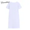 Yitimuceng Irregular T-shirt Dresses Women Summer Ruched Split Fork Dress High Waist White Sundress Korean Fashion 210601
