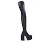 Punk Tarzı Sonbahar Kış Çizmeler Elastik Mikrofiber Ayakkabı Kadın Ayak Bileği Yüksek Topuklu Siyah Deri Çizme Platformu Kadınlar Için 211229
