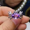 Кластерные кольца Удачи краб -форма фиолетовой аметист кольцо драгоценного камня с серебром