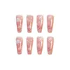 Cute Long Coffin Press on Nails Pink Star Fake Nail Glitter Cloud Ballerina False Fingernail for Women and Girls9079572