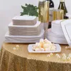 أدوات المائدة المتاحة 50 أدوات المائدة الطاولة الذهبية الذهب مربع لوحة عشاء البلاستيك مع الأدوات الفضية