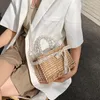 Evening Bags Straw Bag Women Summer 2021 Chain Pearl Purse Top-handle Woven Basket Handbag Casual Shoulder Crossbody With Silk Scarves