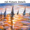 Pittura a olio per barche a vela stampata su tela Wall Art per soggiorno Modern Home Decor Sunset Seascape Landscape Painting Colorful