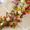 Flores decorativas grinaldas de flor artificial videira de videira loft plantas de simulação de decoração de casa falsa para fundo de casamento