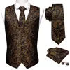 Men's Vests Barry.Wang Men Suit Yellow Paisley Waistcoat Silk Tailored Collar V-neck Check Male Vest Tie Set Formal Leisure M-2050 Kare22