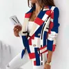 Plaid Blazer Jacke Frauen Frühling Herbst Langarm Casual Dünne Dünne Blazer Khaki Frau Mäntel Elegante Büro Anzug Mantel 210929