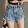 Shorts Denim de Mulheres Crimping Vintage Cintura Alta Estilo Coreano Calças de Jeans Preto Elegante Verão Senhoras 210809