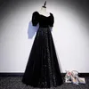 Party Dresses Shiny Black Cocktail Dress With Sleeves 2022 Sequin V-neck Sparkle Elegant A-line Tulle Birthday Guests Evening Prom Gowns