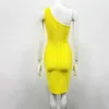 夏のドレス女性のファッションセクシーなワンショルダーキーホールイエロー包帯デザイナーミニクラブパーティー210527