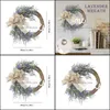 Dekorativa Blommor Kransar Festlig Party Supplies Hem Trädgård Bröllopsdekoration 30cm Rattan Krans Metall Hoop Decal Floral Decor för Hang