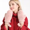 Fingerless Gloves Hair Mittens Women Winter Warm Inside Coral Fleece Index Finger Can Stick Out Ladies Guantes Mujer