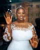 Plus storlek sjöjungfru 2021 bröllopsklänningar Brudklänningar Sheer Jewel Neck Lace Appliqued Långärmad Beaded Crystal Sweep Train Robe de Mariée
