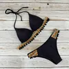 Push Up Bikini Stroje Kąpielowe Kobiety Tassel Black Ball Leopard Swimsuit Kostium Kąpielowy Bikinis Zestaw Biquini Brazylijski Plaża Nosić 210702