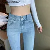 Vrouwen broek vrouwelijke jeans hoge taille broek casual sexy vintage flare gewassen denim zwart katoen Koreaanse stijl elasticiteit 210629