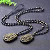 Natural obsidian dragon strands pendant men's necklace gold lucky amulet necklaces