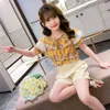 Kids Summer Clothes Plaid Tshirt + Short Children's For Girls Lace Teenage Costume 210528