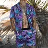 Mannen Hawaiian Printing Shirt Sets 2021 Zomer Korte Mouw Button Shirt Strand Shorts Streetwear Casual Mens Pak twee stukken X0610