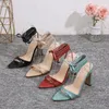 Dress Shoes Women Lace-up Sandals Sexy Pointed Toe High Heeled Cross-tie Green Gladiator's Woman Ladies Party Pumps