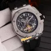 Nouveau cadran squelettique 44 mm tourbillon automatique pour hommes montre un boîtier en acier intérieur noir