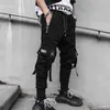 Joggers lastbyxor för män Casual Hip Hop Hit Färgficka Manlig byxor Sweatpants Streetwear Ribbons Techwear Pants 211112