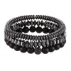 Perles Strands 3pcs / set Hommes Brassard Noir Pierre Perles Bracelet Cuivre Ball Pulseira Hommes Bijoux Accesorios Hombre Bracelets Homme Bijoux Fa