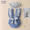 Säuglingsoverall Rundhals ärmelloser Bodysuit Sommer Floral Kleinkind Baby Mädchen Strampler + Hüte 2 Stücke Casual Tuch 210611