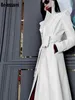 Nerazzurri Spring Runway Bianco Lungo Trench in pelle per donna Manica lunga Elegante moda di lusso Cappotti da donna Designer 210929