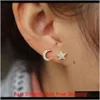 Vermeil 925 Sterling Silver Tiny Cute Moon Star Stud Earring For Girl Christmas Gift Sweet Crwon Ear Cuff Dainty Jewelry Txbee 4Dicw