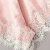 Saten Şortlu Çiçek Dantel Bralette Lingerie Set Kadın Yaz Seksi Setleri Bayanlar Sutyen Ve Külotlu İç Pijama Set-Pink 210831