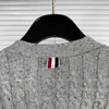 Pullover für Herren Tb Brand Klassischer Zopfstrick-Cardigan aus Merinowolle mit V-Ausschnitt und Streifenärmeln Wintermantel Herren